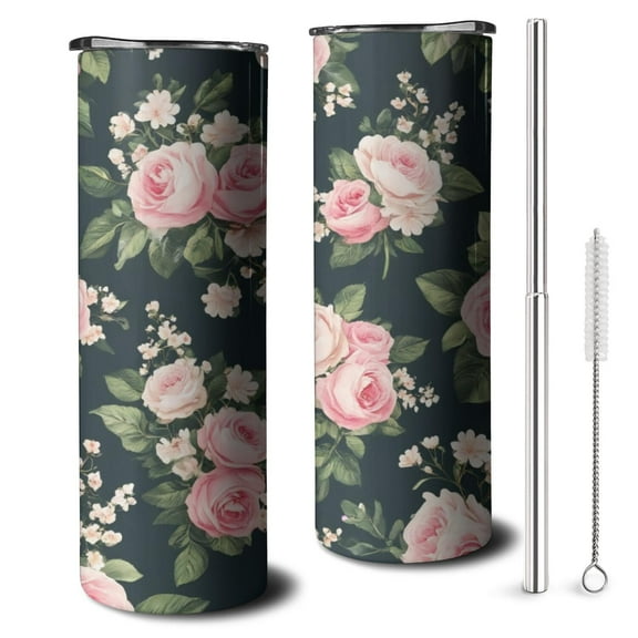 20oz Pioneer Flower Skinny Tumblers Stainless Steel Tumbler with Lid and Straw,Vacuum Insulated Double Wall Travel Tumbler Cups with Cleaning Brush for Coffee,Tea