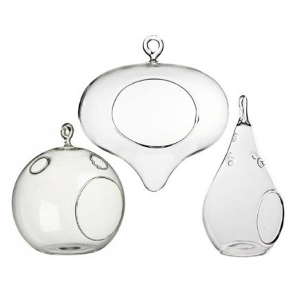 3 Pack Decorative Clear Hanging Votive Candle Holder / Glass Heart, Orb