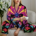thumbnail image 6 of Fuzoiu Colorful Floral Embroidery Mexican Print Women's Long-Sleeved Pajama,Lounge Button Down Nightwear,Womens Notch Collar Pajama Set-Medium, 6 of 7