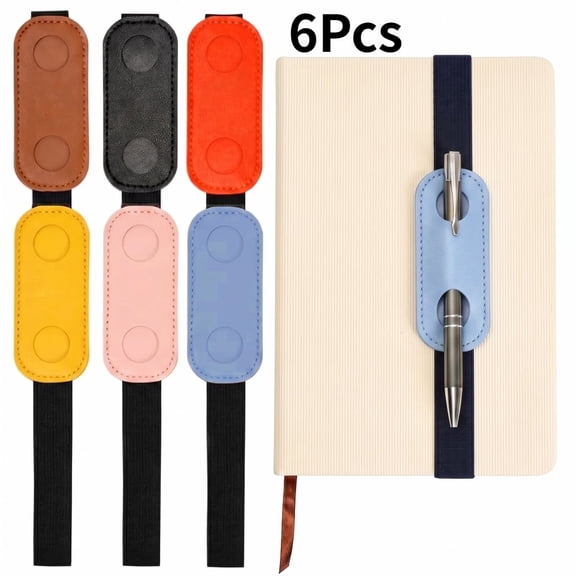 6 Pcs PU Leather Adjustable Elastic Band Pen Holders, Pencil Sleeve Pouches for Planners Hardcover Journals Notebooks Binder Books, 6 Bright Colors