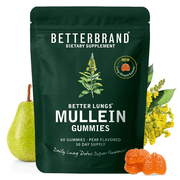 Betterbrand Mullein Chewable Gummies for Lung Cleanse and Detox, Respiratory Health Supplement, 1000mg Mullein extract per serving, 60 Gummies - 30 Day Supply - Pear Flavored
