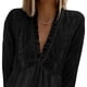 thumbnail image 3 of Blusa Volantes Cuello En V Estampado De Puntos Manga Larga Transpirable Tops De Moda Para Mujer Negro XXL, 3 of 6