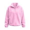 thumbnail image 4 of vdgthytj Sweatshirts for Women Long Sleeve Quarter Zip Lapel Collar Fleece Loose Fitted Fall Winter Warm Casual Pullover Tops(Medium,Pink), 4 of 7