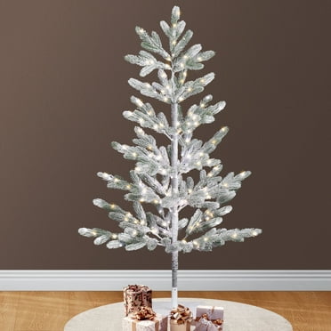 4ft Christmas Pine Tree with 325 Warm White Lights, 48 Flocking Branches, 8 Modes & Remote Control - Indoor Holiday Decor S101