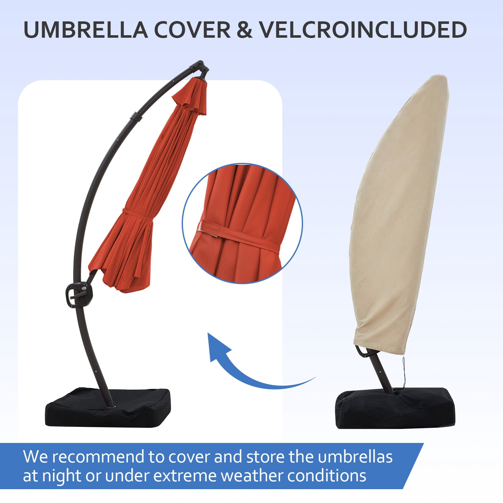 JUSTLET 10ft Curvy Cantilever Offset Hanging Market Patio Umbrella with Base, Orange