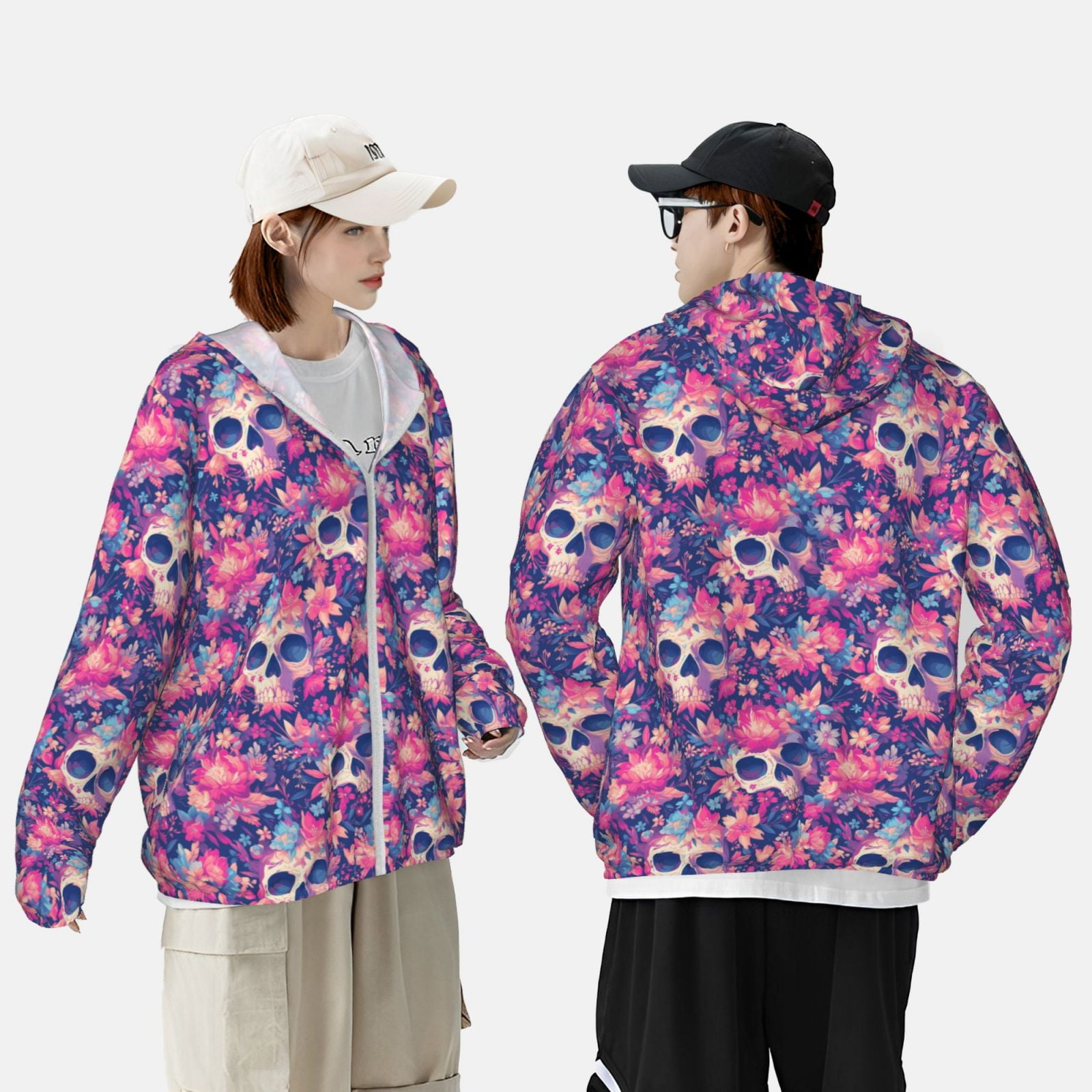 Sun Protection Shirts For Men/Women, Cool Skull Flower