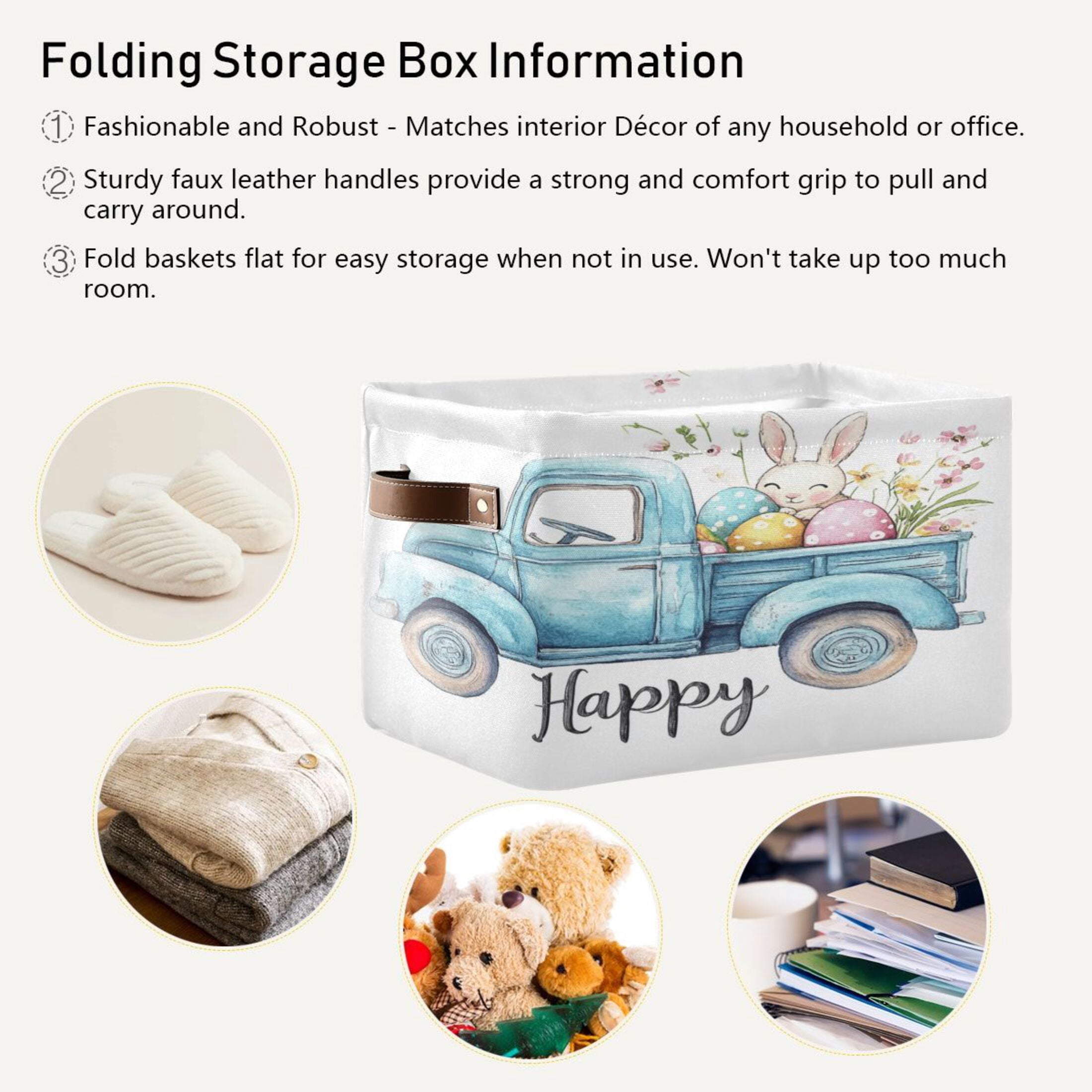 Square Storage Basket 14.2*10.2*8.3 Inch One Sizex2 Shelf Basket Open Home Storage Bins Bedroom Storage Basket Closet Storage Stylish Decor Cute Bunny Easter