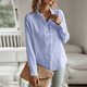 thumbnail image 4 of Blusa de Oficina de Larga con Cuello Alto y Botones A Rayas para Mujer, Color Azul XL, 4 of 10