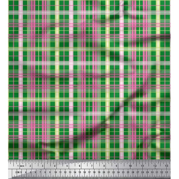 Soimoi Green Cotton Duck Fabric Check Check Print Fabric by Yard 42 Inch Wide