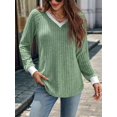 thumbnail image 4 of Women V Neck Color Block Long Sleeve Shirts-Casual Fall Light-Weight Tunic Sweaters Fashion Outfits Green M, 4 of 8