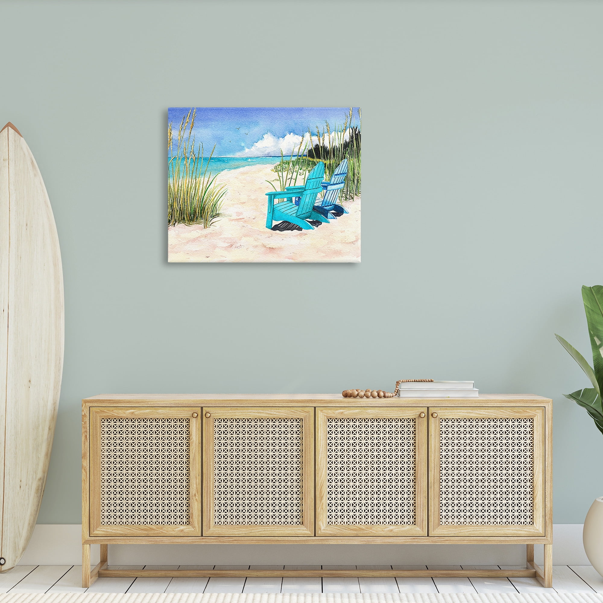 Stupell Industries Blue Beach Chairs Scene Landscape Painting Gallery Wrapped Canvas Art Print Wall Art, 40 x 30