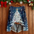 thumbnail image 3 of Telankuip Christmas Sweaters for Women Boat Neck Imitation Ribbing Knit Sweater Pullovers 2025 Trendy Long Sleeve Drop Shoulder Xmas Tree Printed Holiday Tops Blue L, 3 of 3