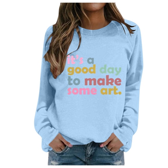 Women'S Sweatshirt Long Sleeve Sweatshirt Long Sleeve Pullover Tops for Women Sky Blue Sweat Shirt Fall Basics Womens Clothing Preppy Clothes Teen Girl