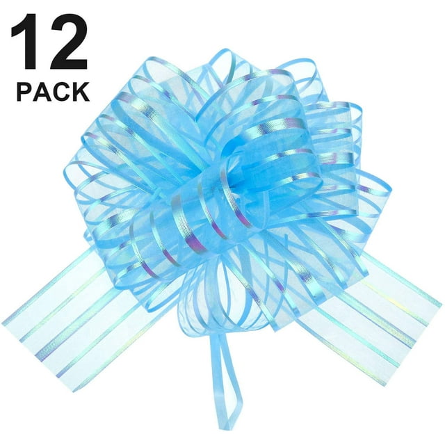 12 Pcs Pull Bow Large Organza Pull Bow Gift Wrap Pull Bow With Ribbon For Wedding Gift Baskets, 6 Inches Diameter