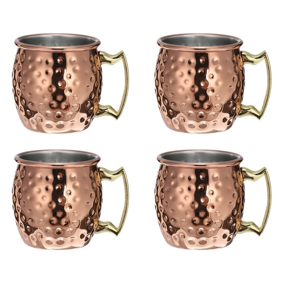 Unique Bargains Copper Mugs 60ml/2 OZ Mini Hammered Cocktail Mugs, 4Pack Pure Copper Plated Stainless Steel Shot Glass, Rose Gold