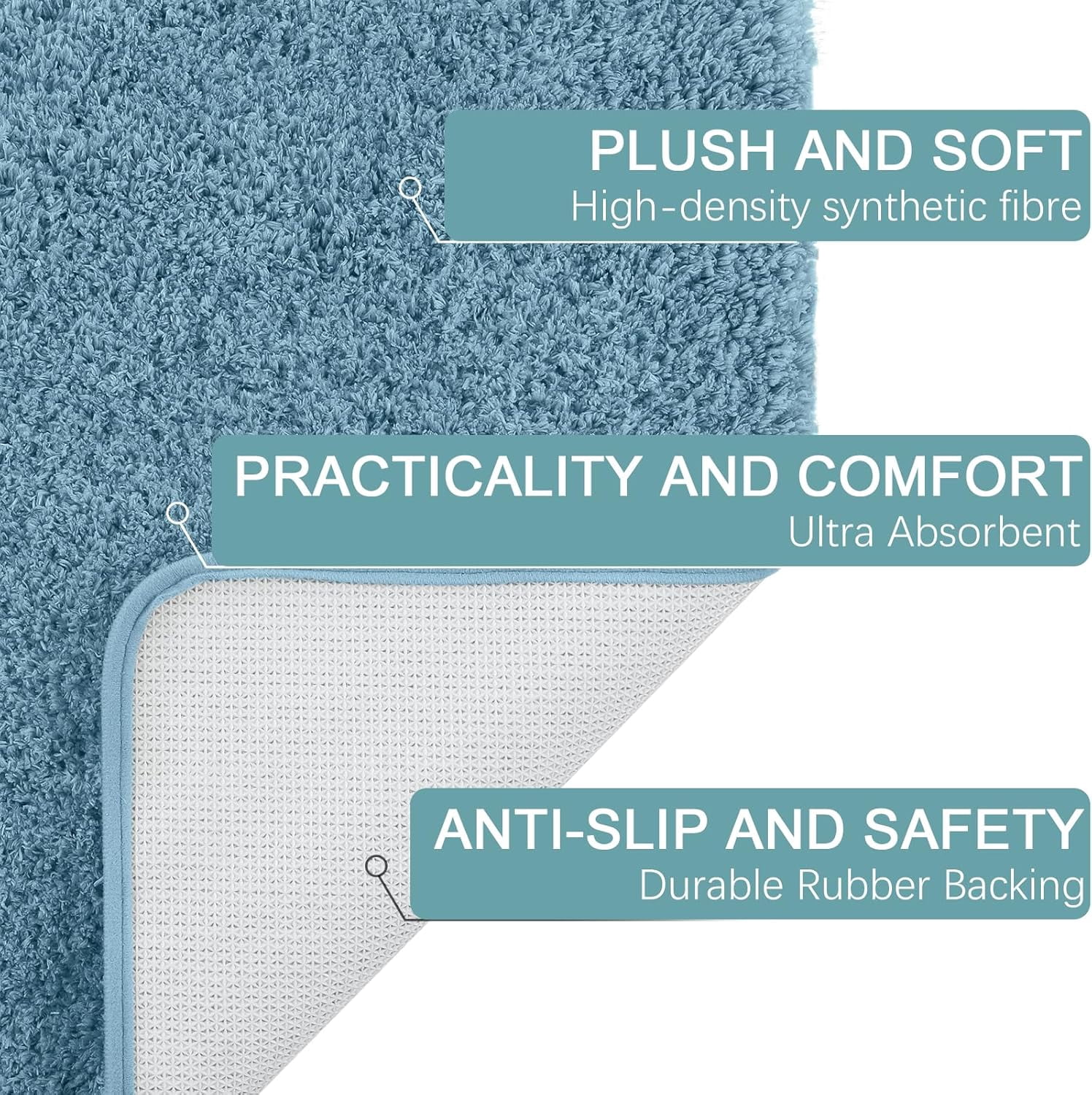 Luxury Long Bathroom Runner Rug, 24x72 Inch Thick Soft and Absorbent Non Slip Bath Mat, Rubber Backing Quick Dry Rugs Carpets, Machine Washable Plush Mats for Shower Floor, Little Blue