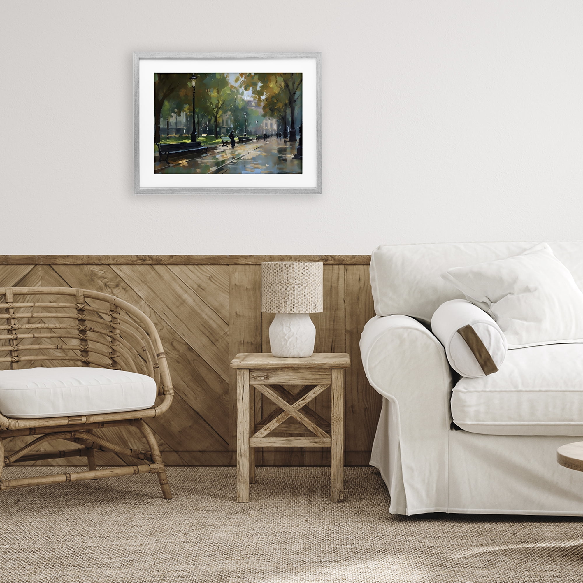 Stupell Industries Park Promenade on Rainy Day Gray Framed Print Under Glass, design by Creative Studio