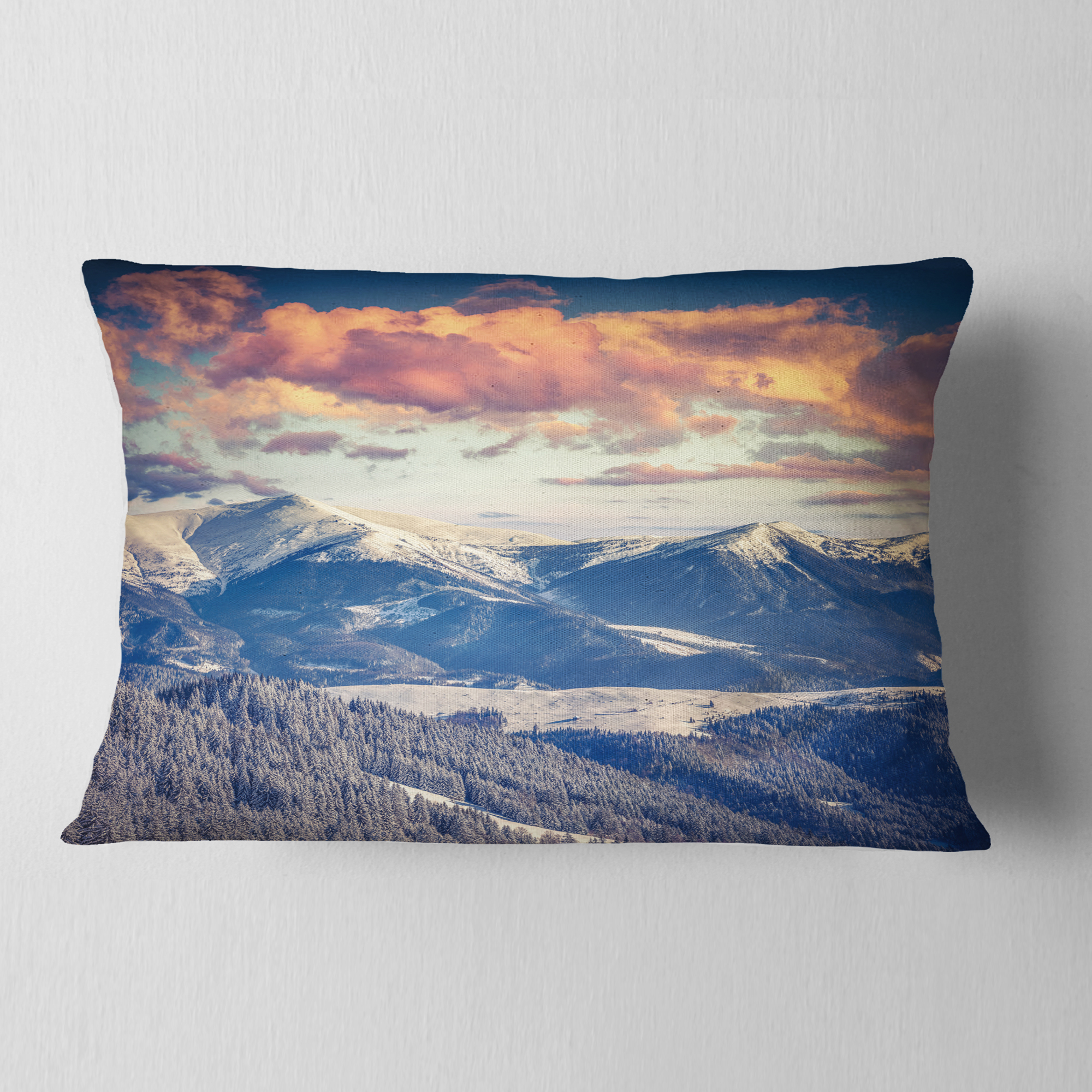 Designart Winter Alpine Sunset over Hills - Landscape Printed Throw Pillow - 12x20