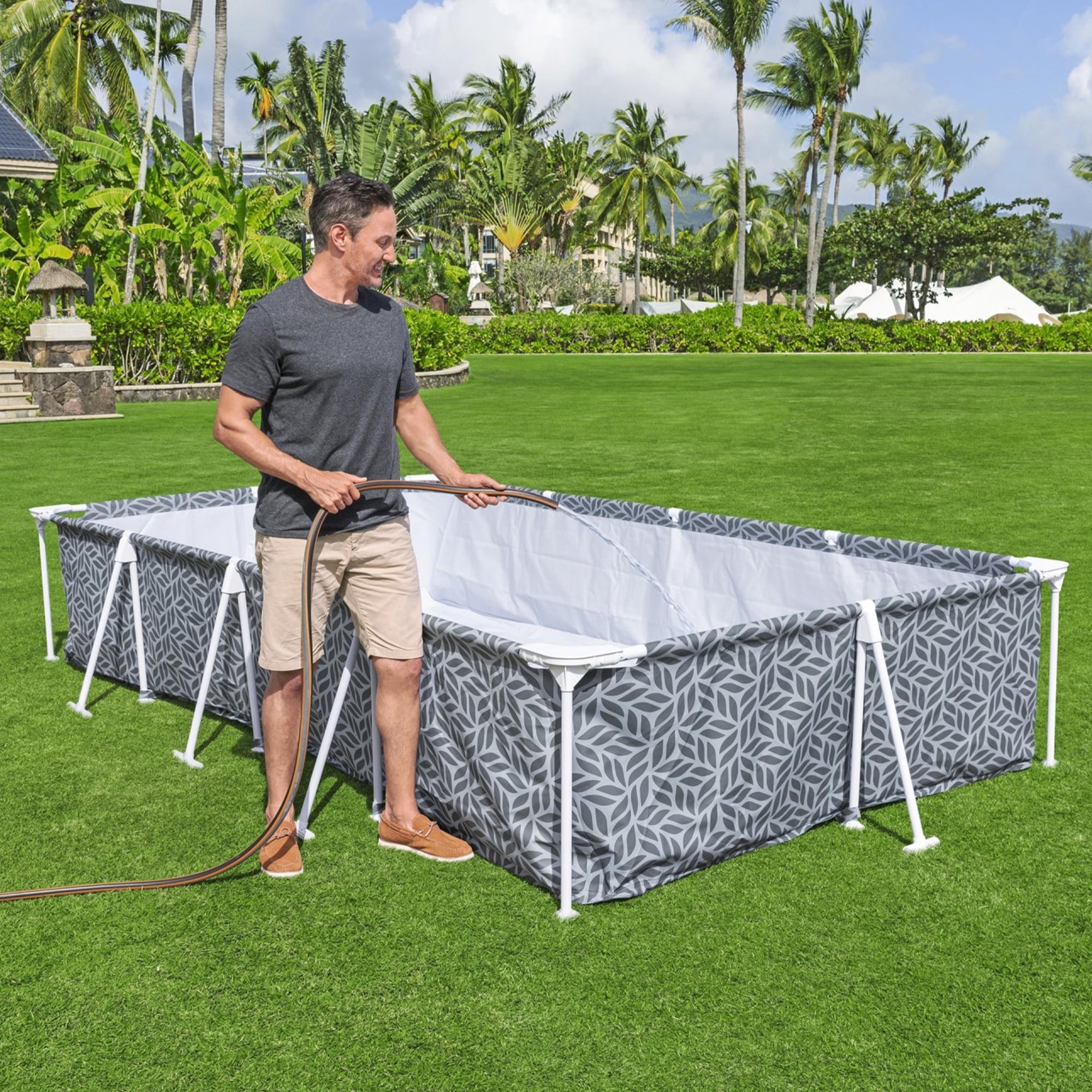 Bestway Steel Pro Rectangle Above Ground Pool Set, 12' x 6'7" x 26"
