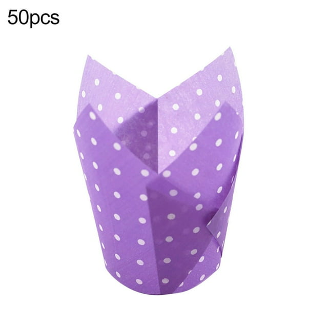 50Pcs Cake Cup Dots Pattern Non-sticky Baking Tools Tulip Shape Colorful Cupcake Liner for Muffin