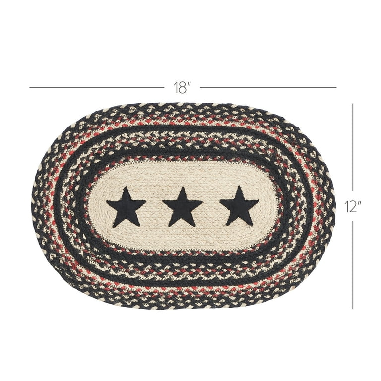 VHC Brands Primitive Colonial Star Table Placemat Tan Black Red Jute Blend Oval 10x15 Inches VHC Brands Primitive Colonial Star Table Placemat Tan Black Red Jute Blend Oval 10x15 Inches