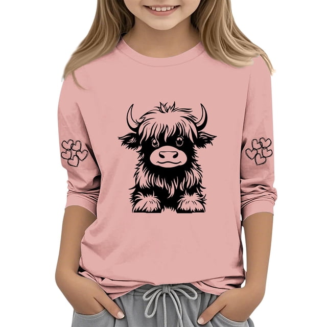 Lovzfmll T-Shirt Graphique à Manches 3/4 pour Enfants, Col Rond Décontracté, Style Col Rond pour Petites Filles 9-10 Ans