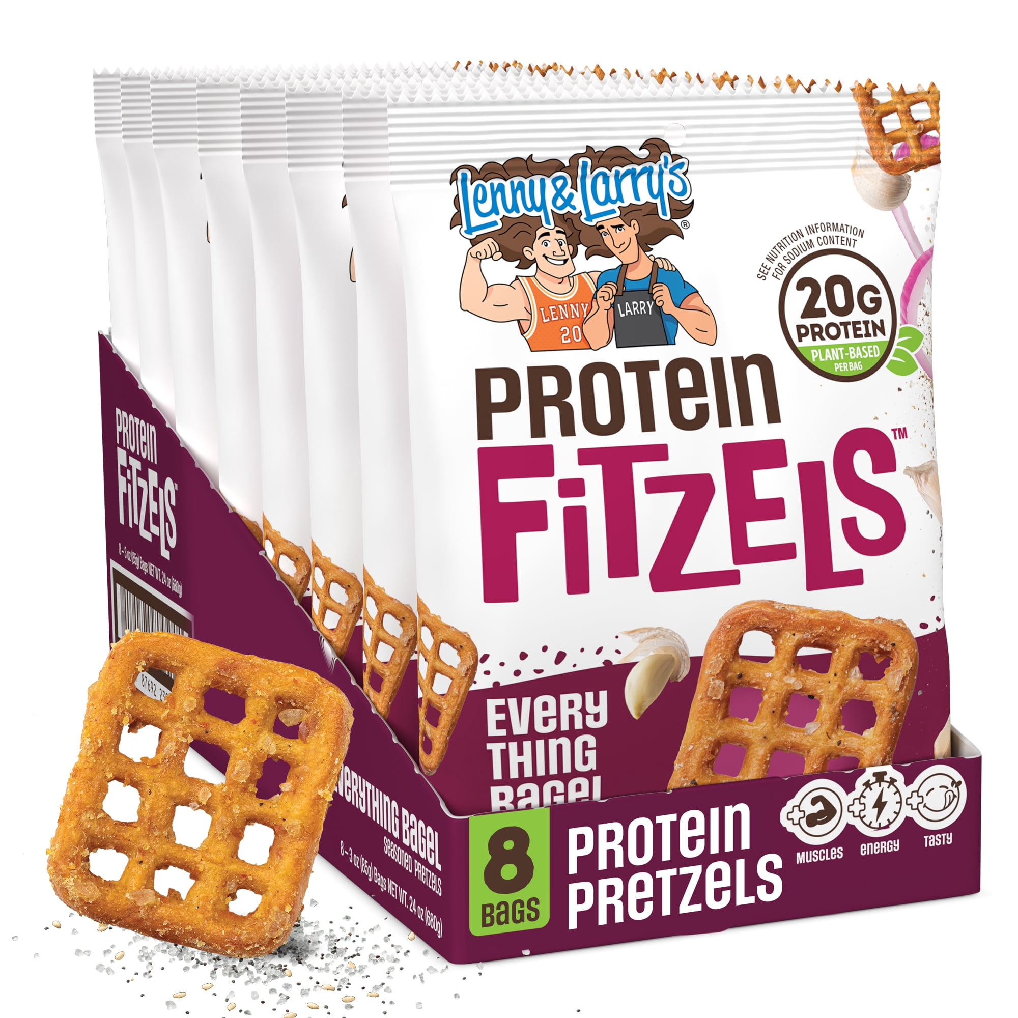 Lenny & Larry's Fitzels Everything Bagel Protein Pretzels, Case of 8, 3 Oz Bags