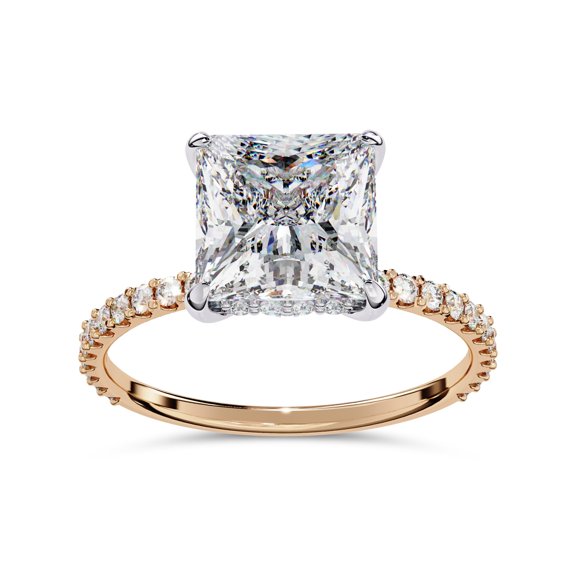 AFFY Hidden Halo Solitaire Engagement Rings for Women, Center 7.5mm Princess Cut Lab Created Moissanite Wedding Ring in 10K Solid Rose Gold Size-10