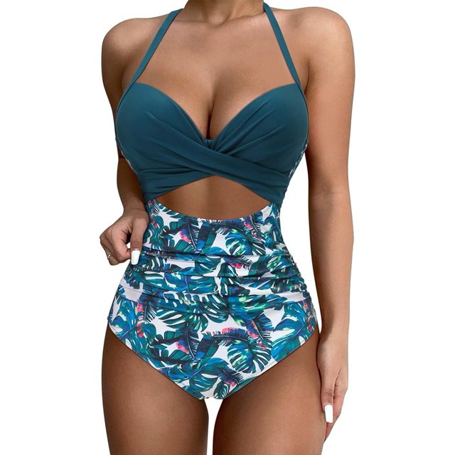 Women Wrap Cut Out One Piece Swimsuit High Waisted Monokini Bathing Suit