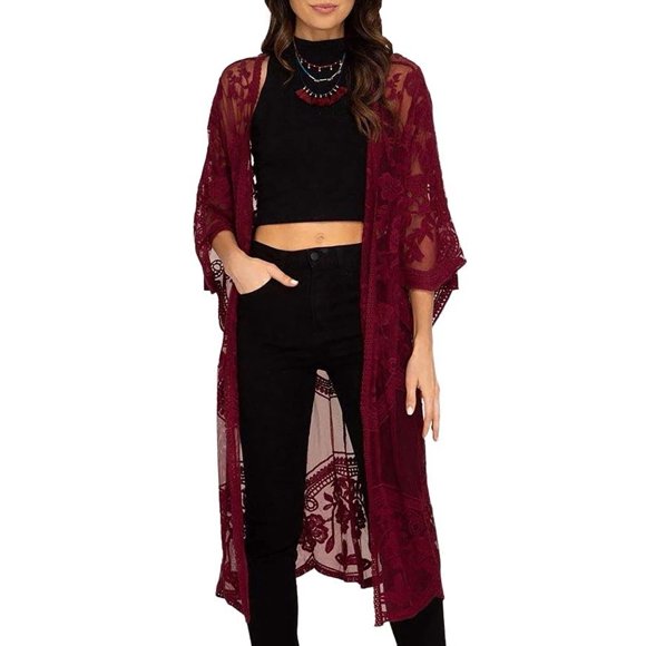 Bsubseach Women Swimsuit Cover up Mesh Lace Kimono Cardigan Open Front Beach Cover Ups Swimwear