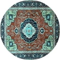 thumbnail image 1 of Ahgly Company Indoor Round Medallion Light Blue Traditional Area Rugs, 6' Round, 1 of 4