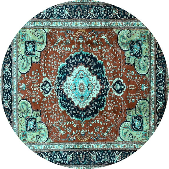 Ahgly Company Indoor Round Medallion Light Blue Traditional Area Rugs, 6' Round