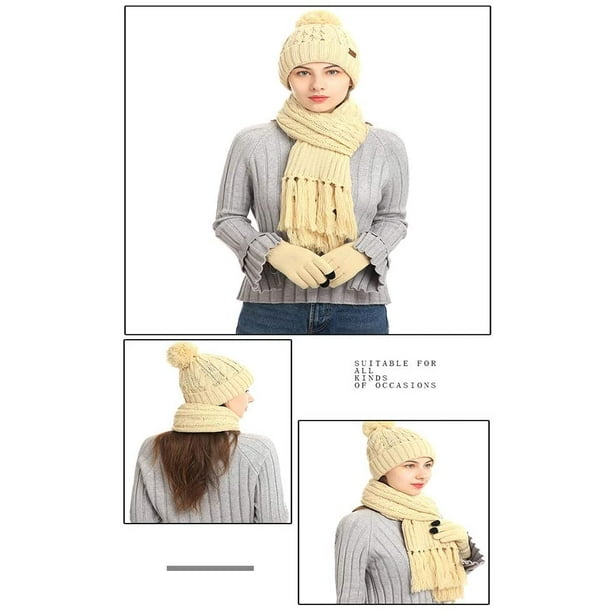 Ensemble Bonnet, écharpe et Gants pour Garçon Fille, 3 en 1 Chaud Bonnet  Tricoté Gants à écran Tactile, Cadeaux d'hiver pour les Enfants de 6 à 10  ans