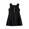 thumbnail image 2 of WhouRiu Girls Summer Sleeveless Dresses Solid Color Square Neck Buttons Pleated Dress Kids Casual Comfortable Cute Everyday Sundress,6-7 Years, 2 of 8