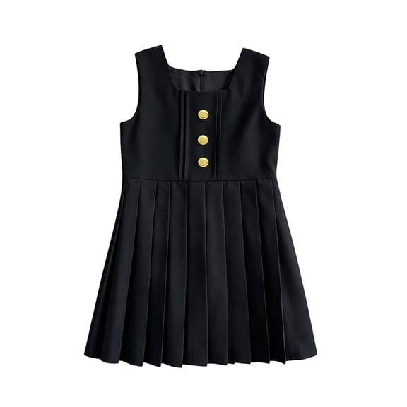 jiaxiM Girl's School Uniform Jumper Sleeveless Buttons Up Tank Dress Scoop Neck Pleated Hem Clothes 3-13 Years