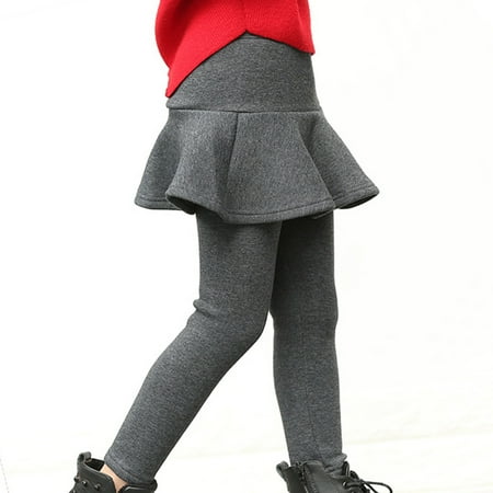 

DAETIROS Quick Drying Autumn Winter Baby Girls Pants StretchPants Printed Brushed Warm Casual Leggings False Two Piece Culottes Dark Gray