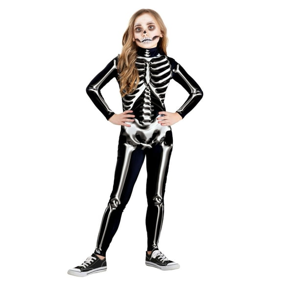 Kid's Metallic Silver Skeleton Costume