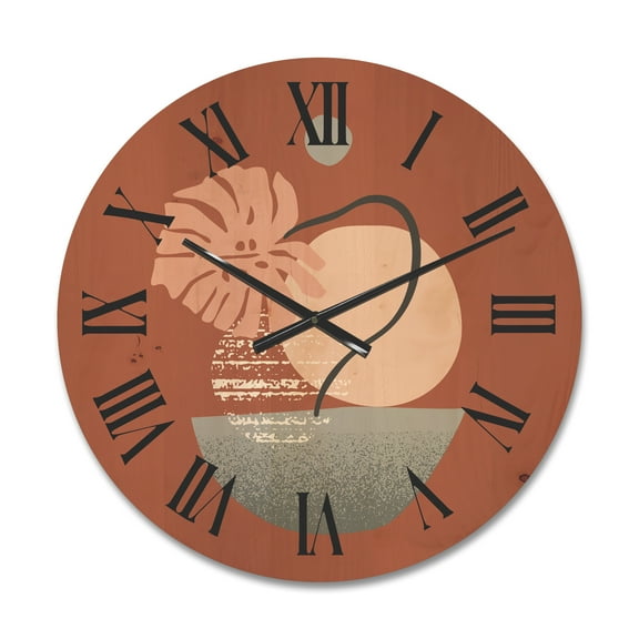 Designart 'Abstract Geometry Shapes and Tropical Palm Leaf IV' Modern Wood Wall Clock