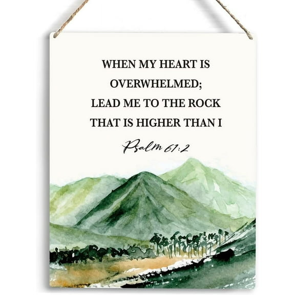 Inspirational Wall Art When My Heart Is Overwhelmed Lead Me To The Rock Wooden Hanging Sign Bible Verse Wall Art Religious Home Wall Decor for Living Room Office Home Decoration 8x10 Inch