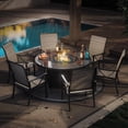 thumbnail image 7 of ALAULM 7 Piece Outdoor Conversation Sets, 6 Textilene Fabric Fixed Chairs with Metal Frame and w/48in Propane Round Fire Pit Table for Deck Garden Backyard Porch,Brown, 7 of 7