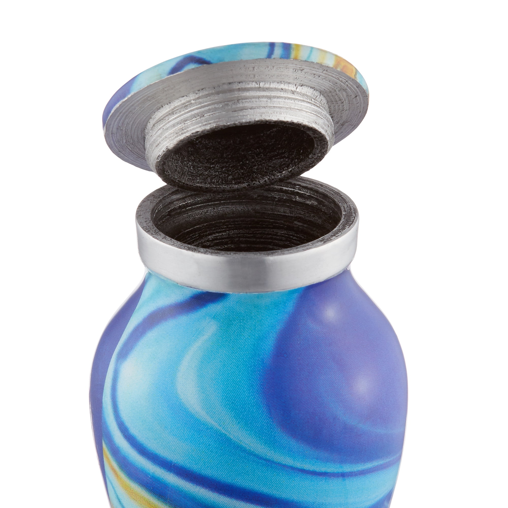 Reminded Small Keepsake Cremation Urns for Human Ashes, Set of 4 Blue Swirl Miniature Memorial Urns with Velvet Case and Bags