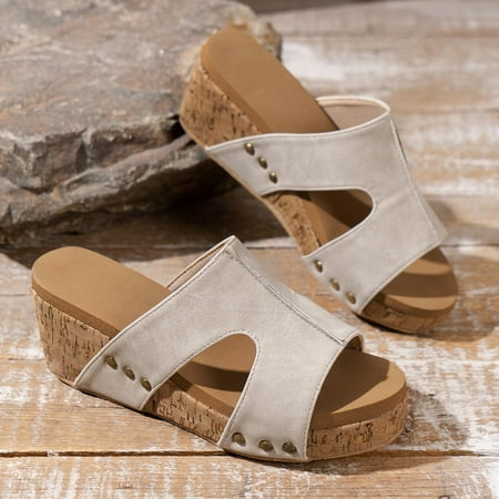 

Mules for Women Clearance Slip On High Heel Platform Open Toe Sandals Casual Outdoor Slides Dressy Summer Casual Wedge High Heels Sandals