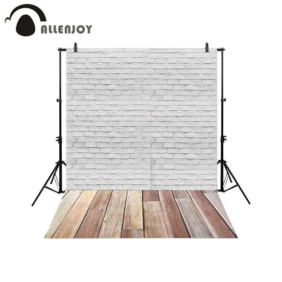 Allenjoy professional photography background vintage grey white brick wall wood floor backdrop newborn photo studio photocall