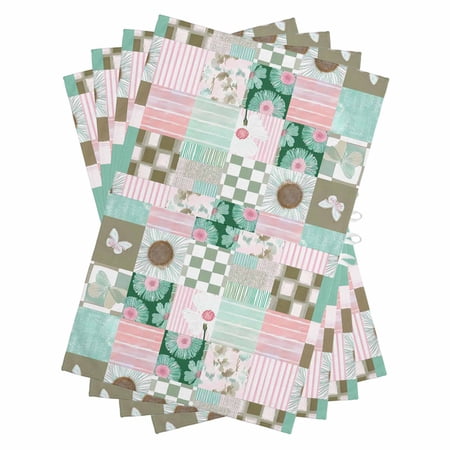 Spring Floral Checkered Kitchen Towels Set of 4 Water Absorbent Dish Towel Turquoise Pink Buffalo Plaid Decorative Hand Towels - Quick Drying Cloth for Cooking Baking 18x28 Inch
