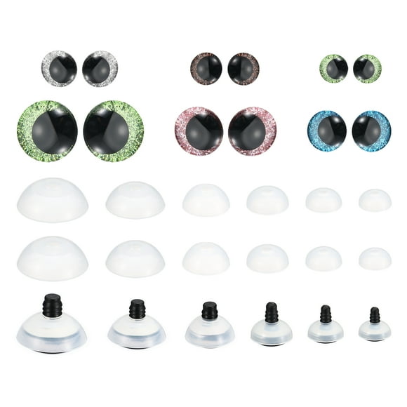 Unique Bargains 14-30mm Flash Safety Eyes, 56 Pcs Doll Eyes Realistic Colorful Crocheting Eyes, Green/Pink/Blue/Silver/Brown