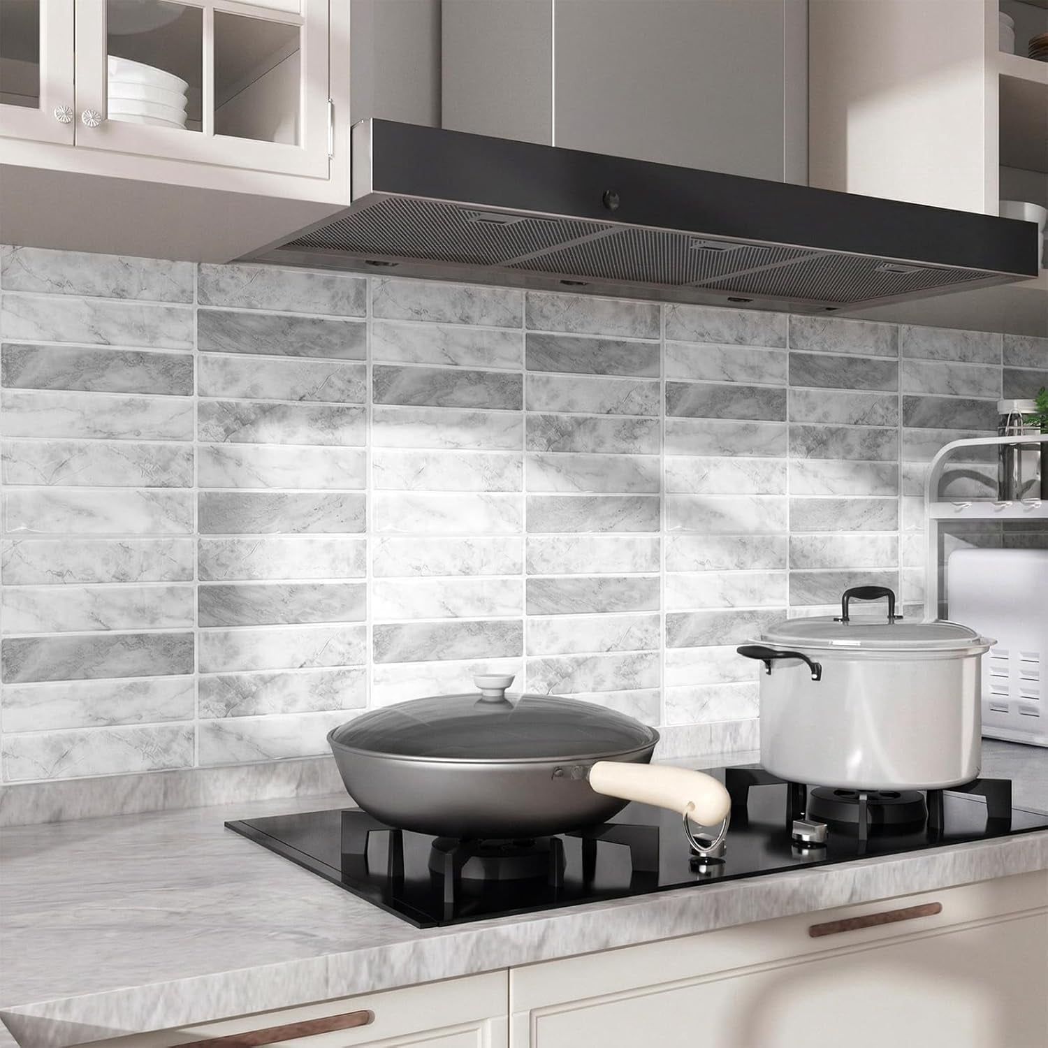 BEAUTYPEAK 11.4"x9" Peel and Stick Backsplash 10 Pack 3D Wall Tile for Kitchen, Bathroom, Gray Marble