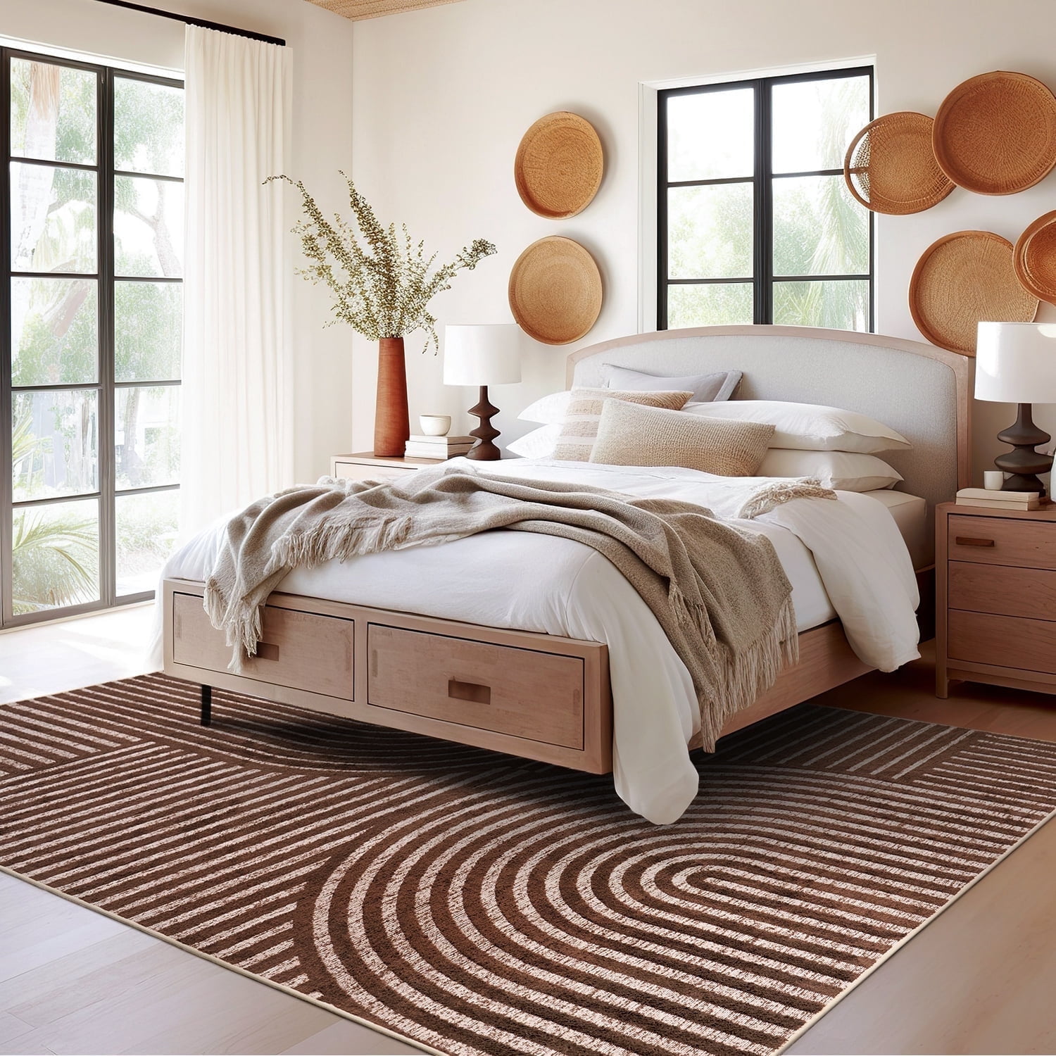 VUNATE 8'x10' Area Rugs for Living Room Jacquard Textured Modern Rugs Soft Geometric Rug for Bedroom Mid Century Washable Rug Non-Slip Bohemian Carpet Perfect for Dining Room Office Brown