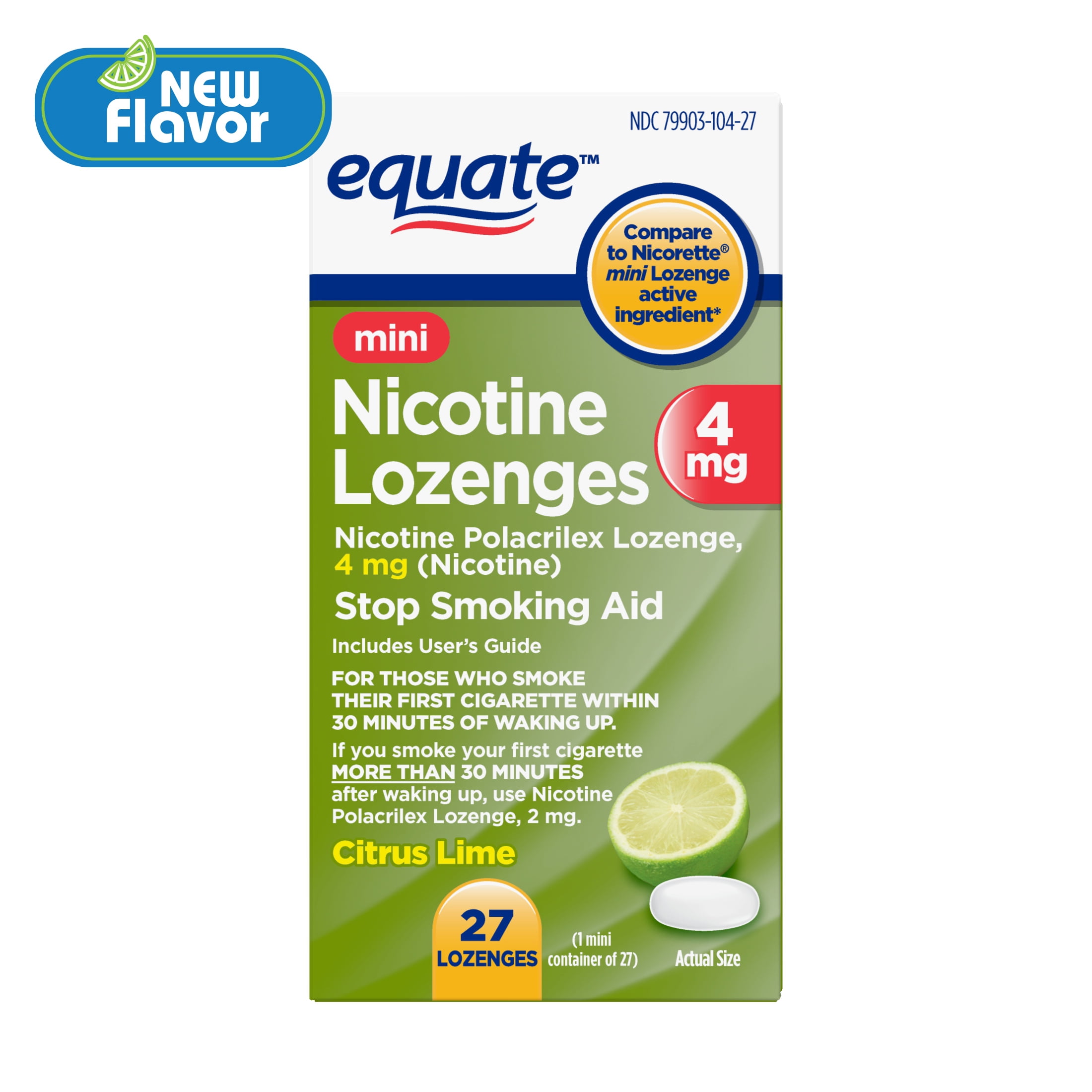 Equate Mini Nicotine Polacrilex Lozenge 4 mg, Citrus Flavor, 27 Count