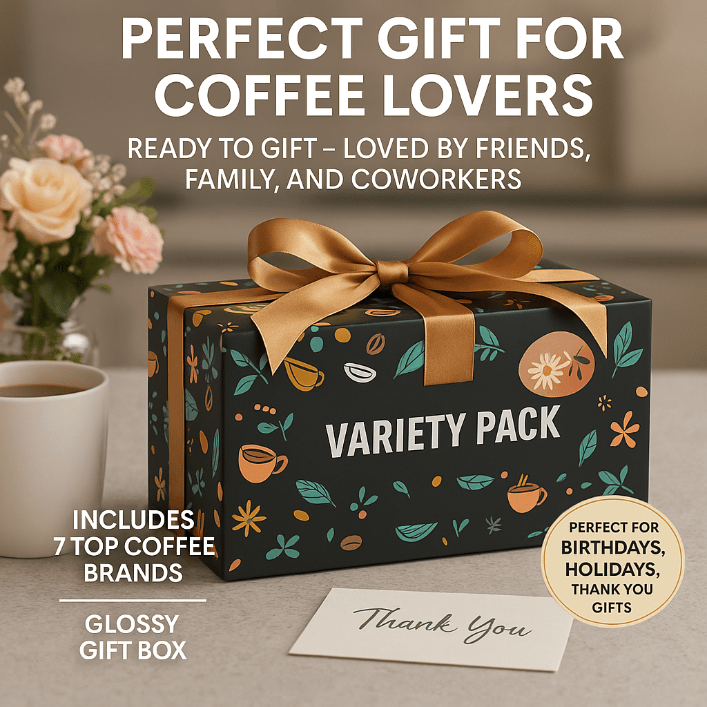 Decaf Coffee Pods Variety Pack - 16 K Cups, 8 Flavors - Includes Starbucks, Dunkin, Peet's, Green Mountain & More - Giftable Decaf K Cups Sampler for Keurig in Glossy Box, Perfect for All Occasions