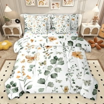 Homewish Boho Butterfly Moth 7-Piece Bedding Comforter Set,Rustic Leaves King Bedding Sets,Green White Bed Sheets For Kids,Ultra Soft Home Decor Reversible